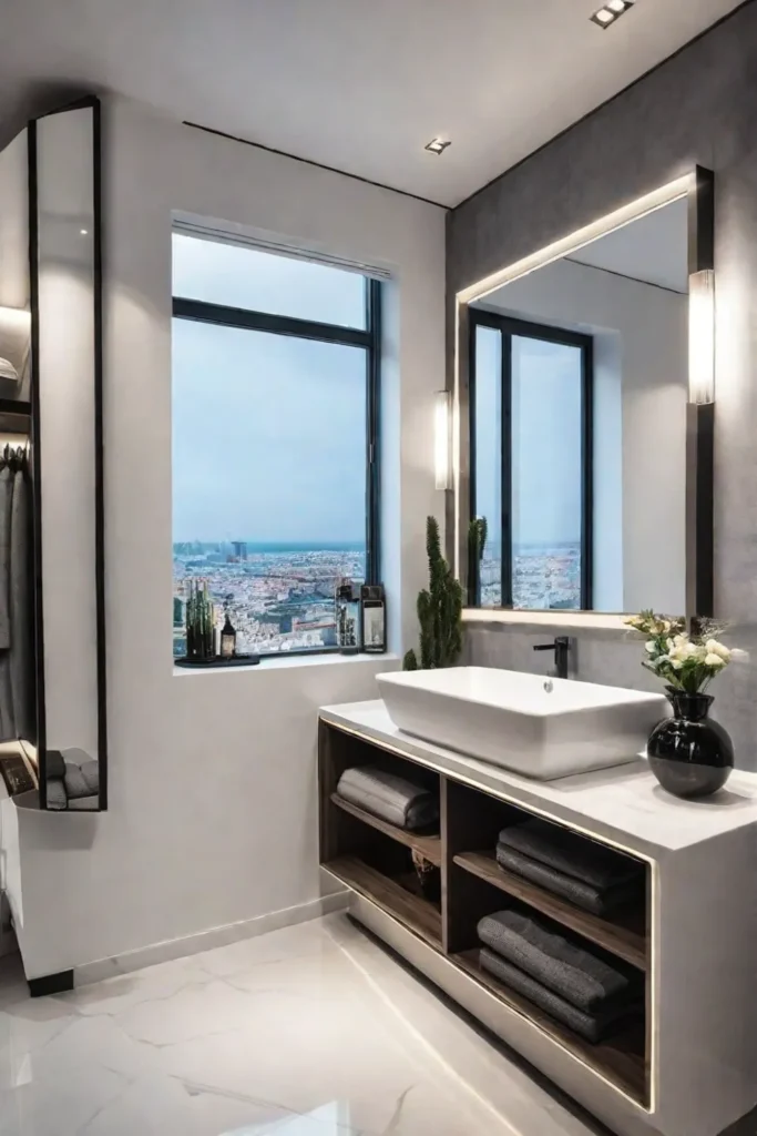 Luxurious small bathroom with hightech mirror