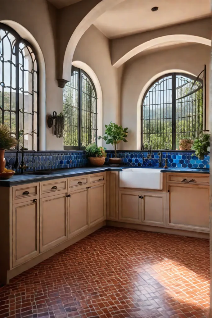 Mediterranean kitchen with terracotta tile flooring