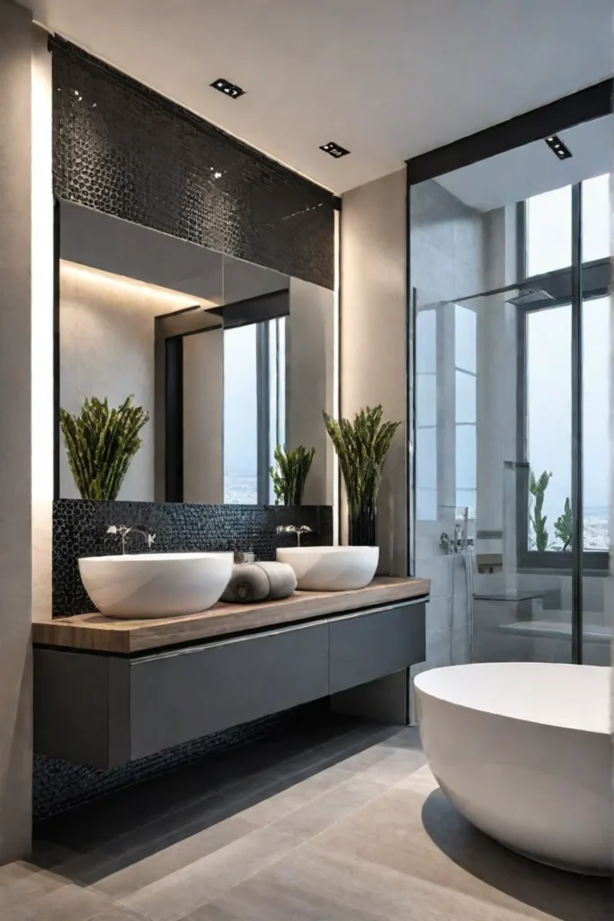 Minimalist bathroom with glossy tiles