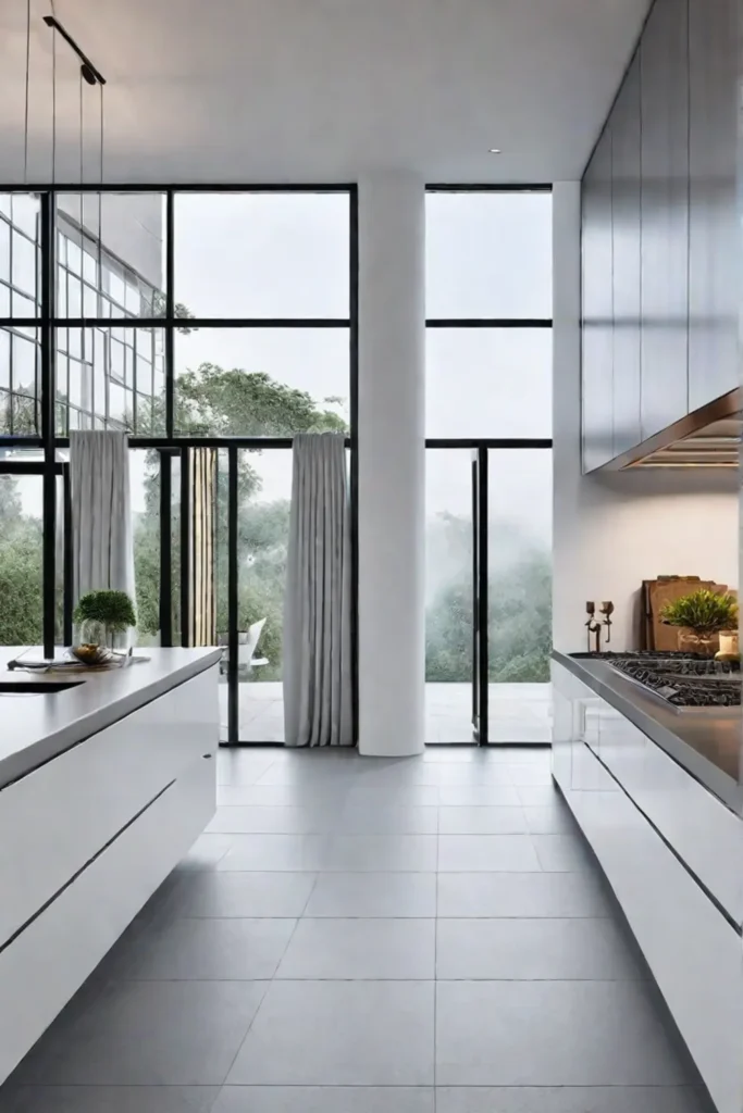 Minimalist kitchen with large format tiles