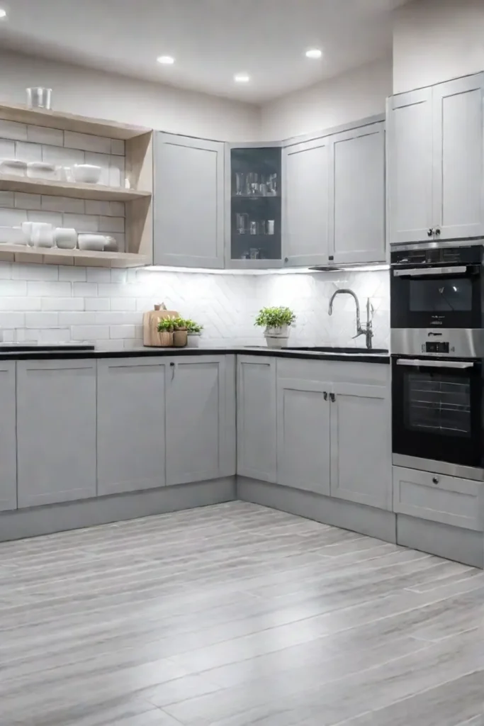 Mixed finish white tiles in a herringbone pattern