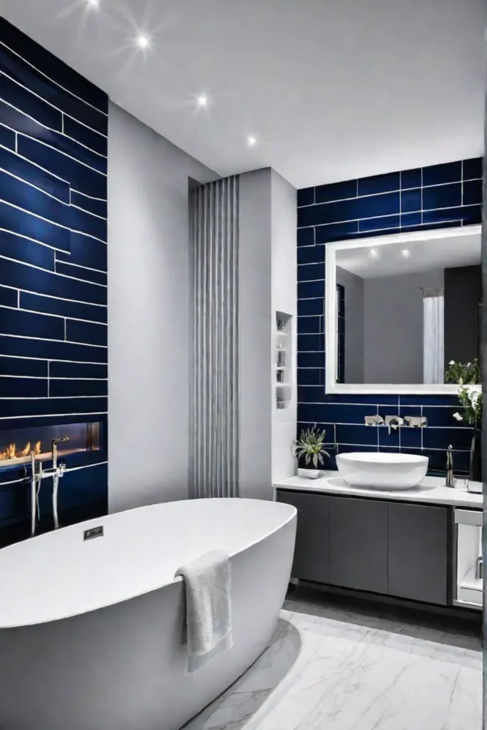 Modern bathroom bold accent wall bright lighting