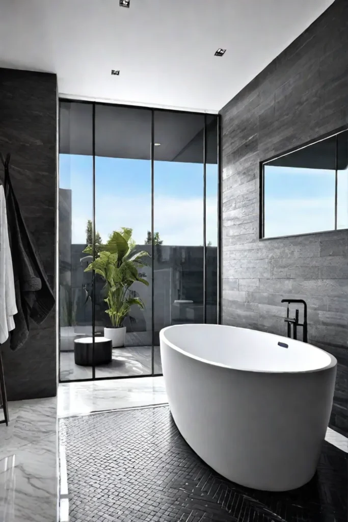 Modern bathroom with contrasting tile design