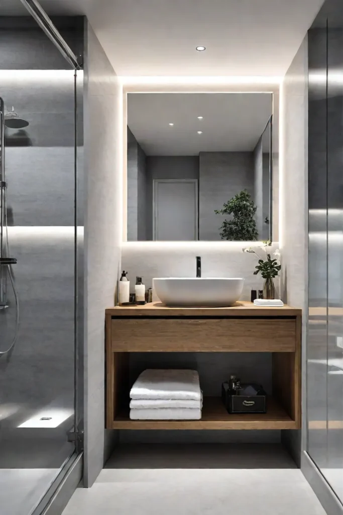 Modern bathroom with stylish and practical mirror