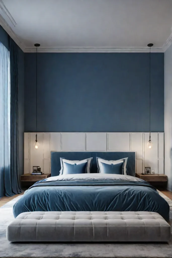 Modern bedroom with calming color psychology