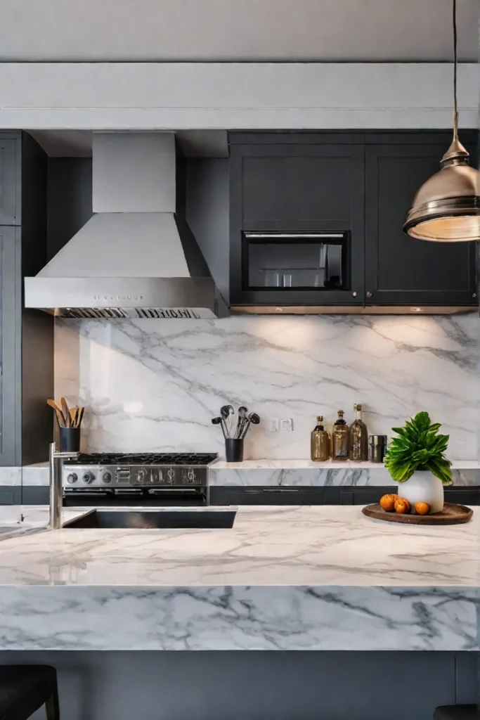 Modern kitchen with contact paper backsplash and stylish accents