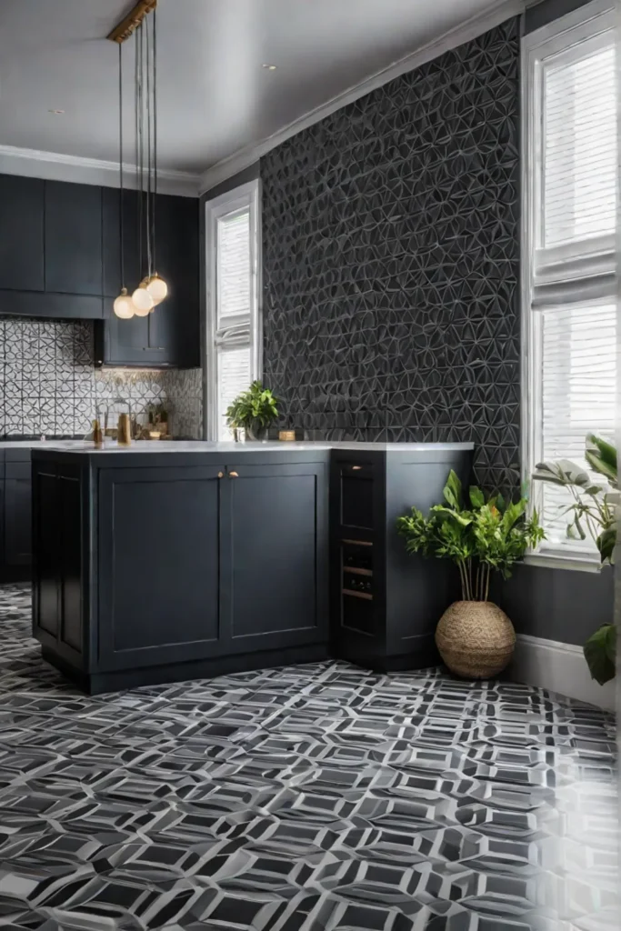 Modern kitchen with patterned tile