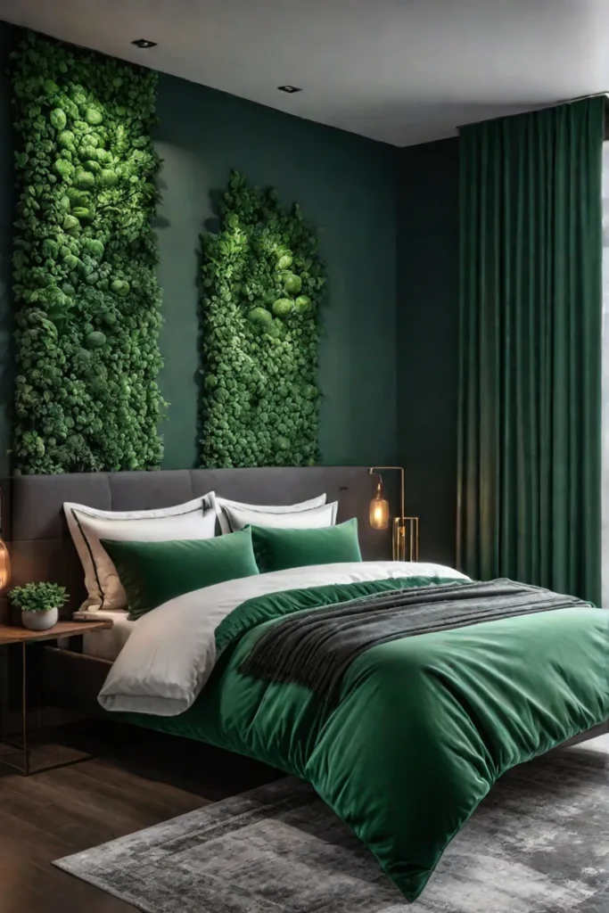 Monochromatic green bedroom with layered textures