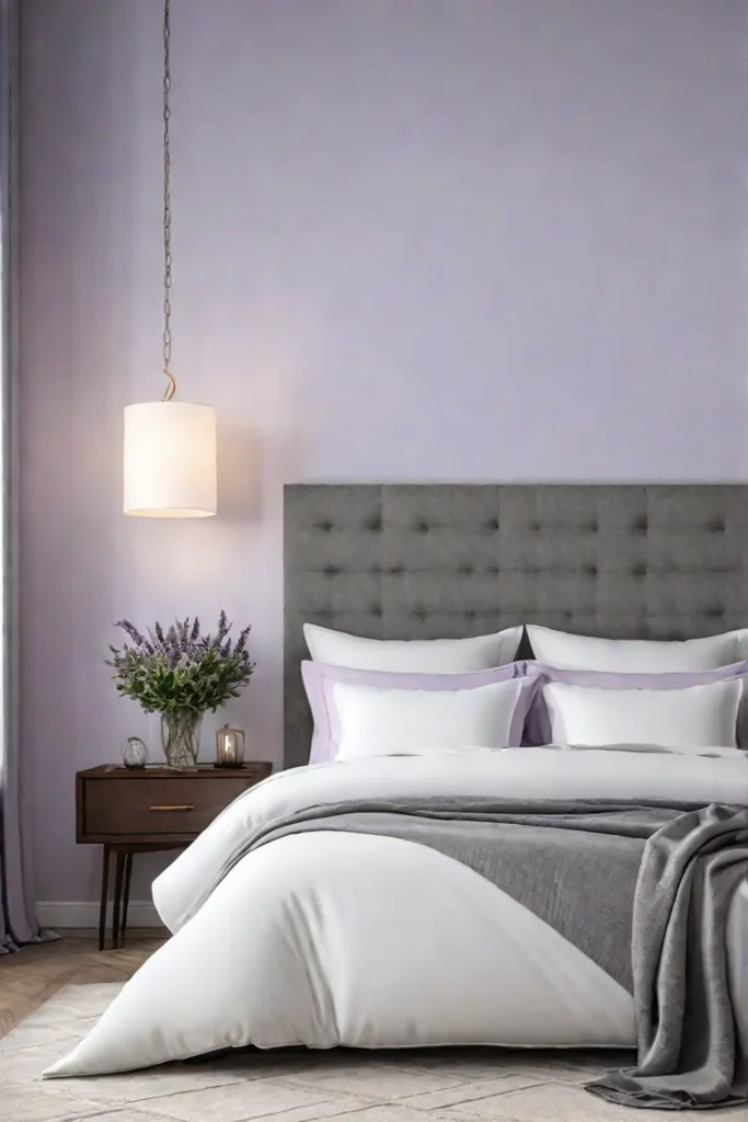 Restful bedroom in calming lavender