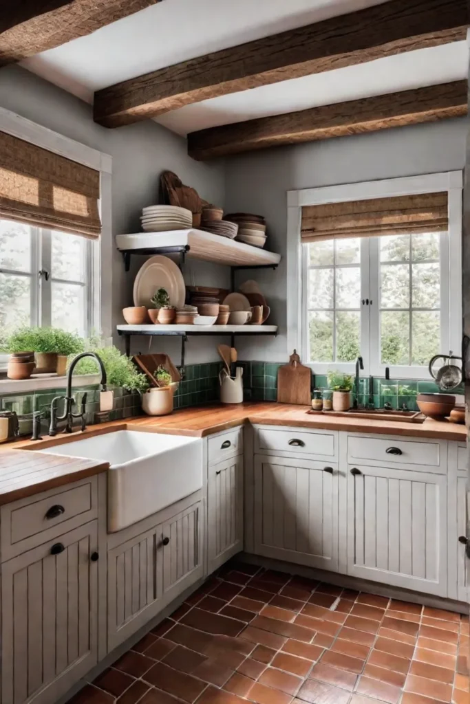 Rustic kitchen with slipresistant ceramic tile flooring