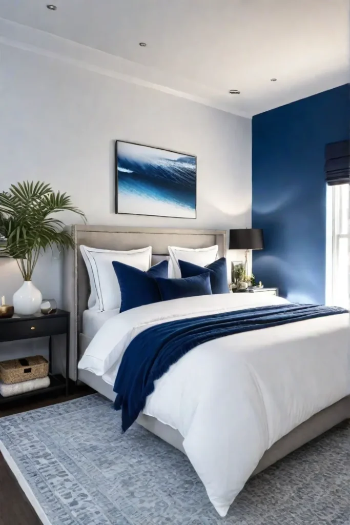 Sapphire blue accent wall bedroom