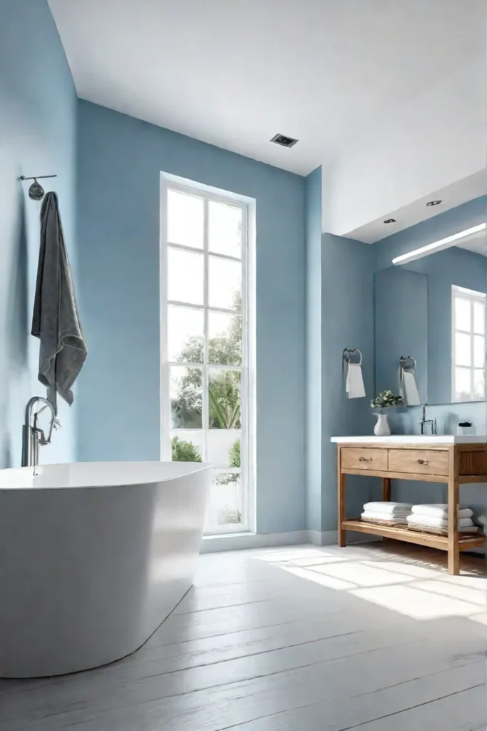 Serene bathroom natural light wood accents