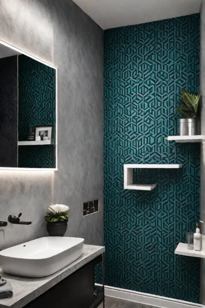 Small bathroom geometric wallpaper