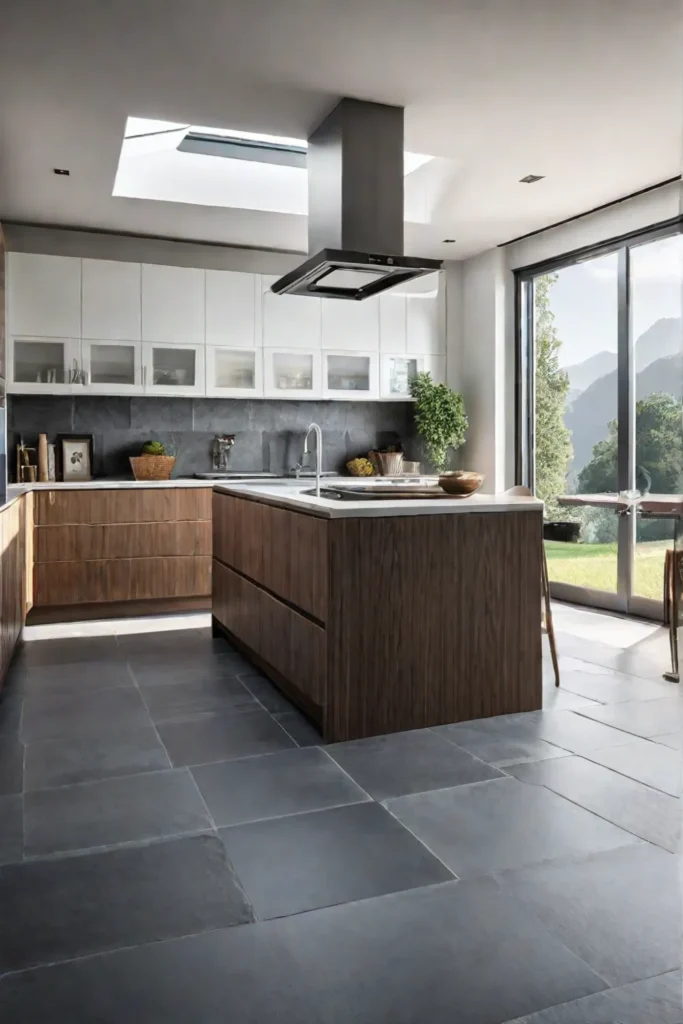 Spacious kitchen with largeformat tiles for a modern look