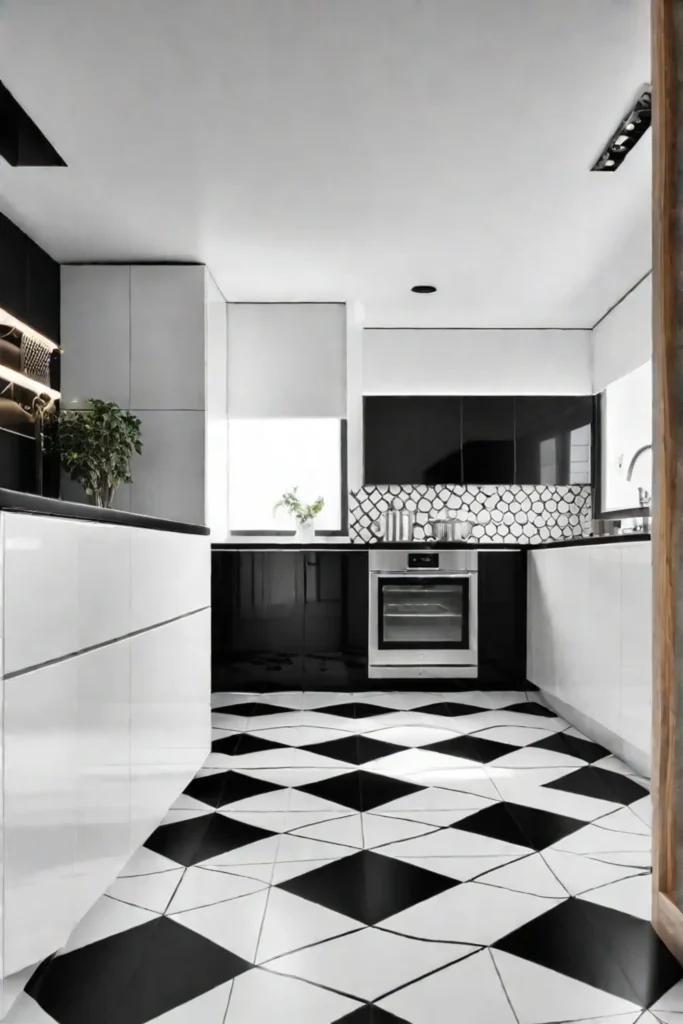 Stylish kitchen with patterned floor