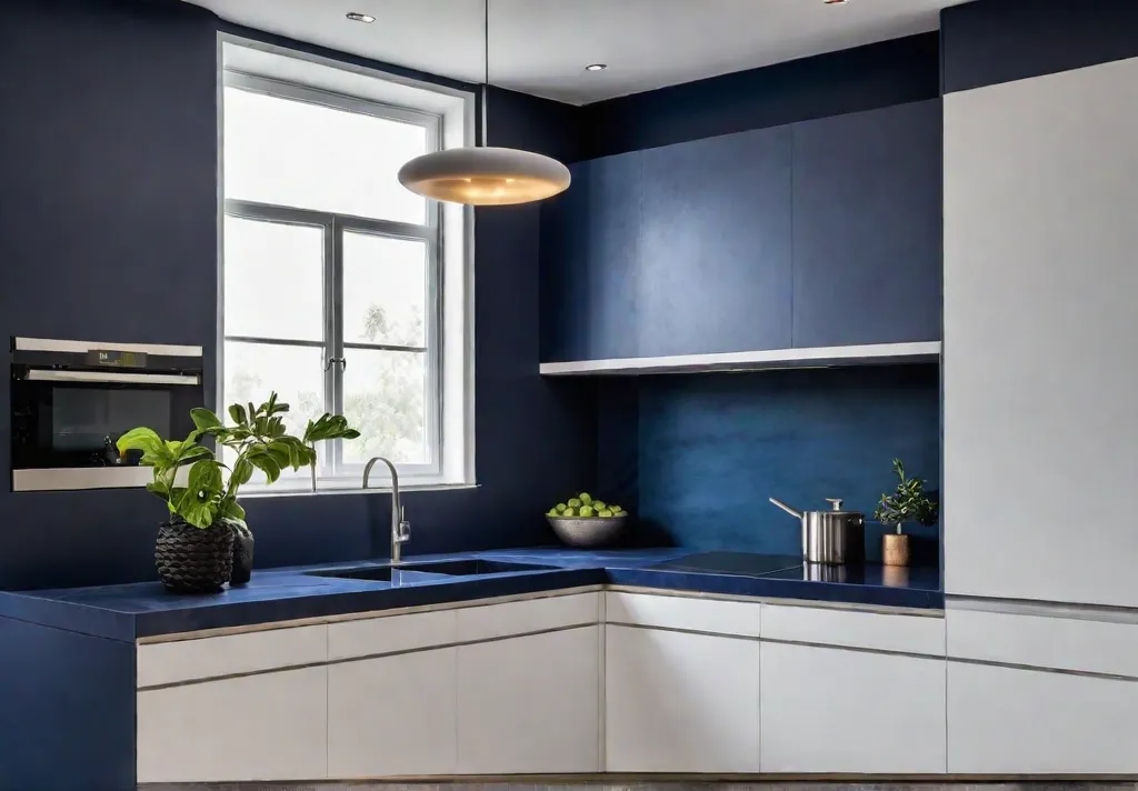 A modern kitchen with sleek lines and minimalist cabinets painted in deepfeat