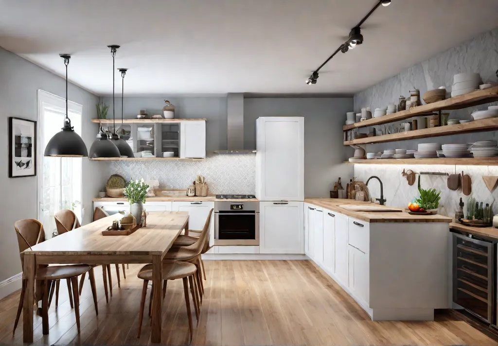 A small bright kitchen filled with natural light The space is maximizedfeat