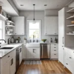 A small bright kitchen remodeled to maximize space with open shelving wallmountedfeat