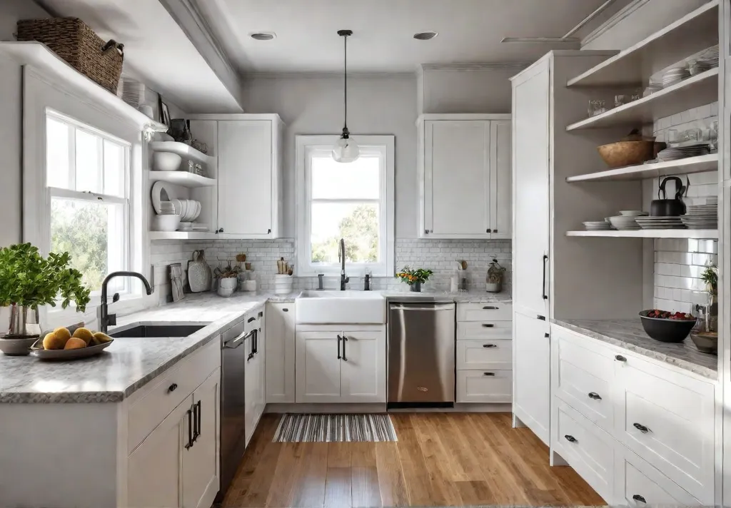 A small bright kitchen remodeled to maximize space with open shelving wallmountedfeat