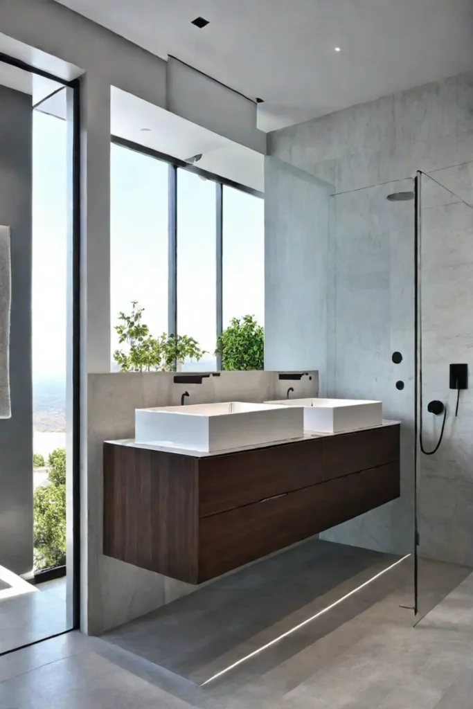 Bathroom with cohesive tile flooring and walls