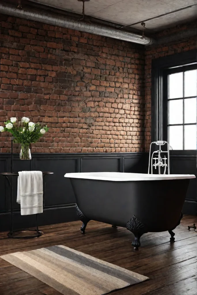 Bathroom with exposed brick and vintage accents