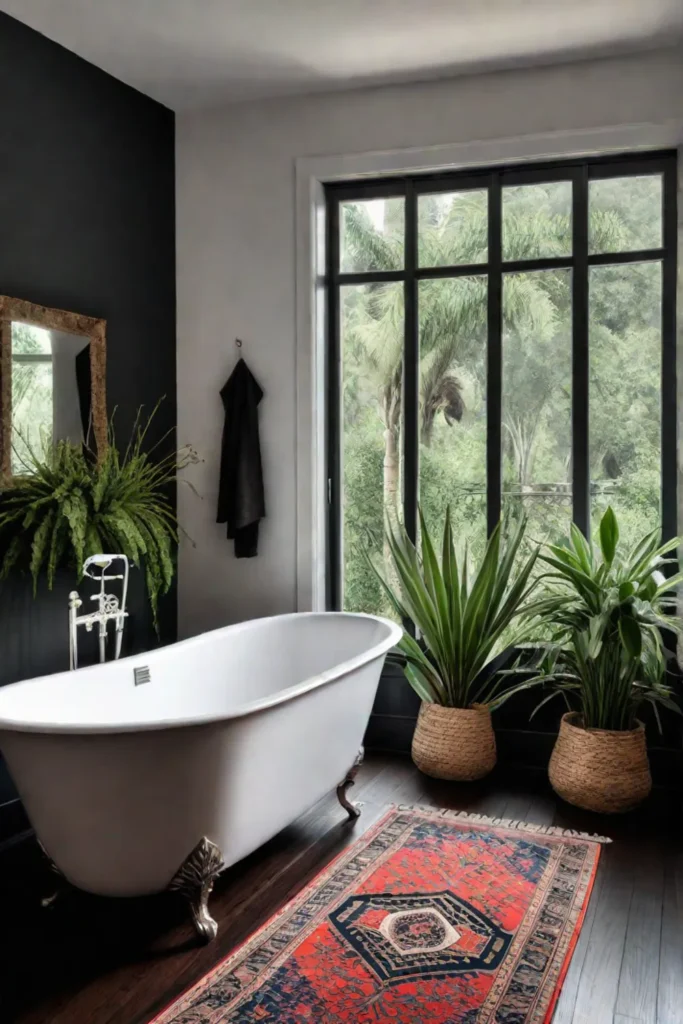 Bathroom with hardwood floors and area rug