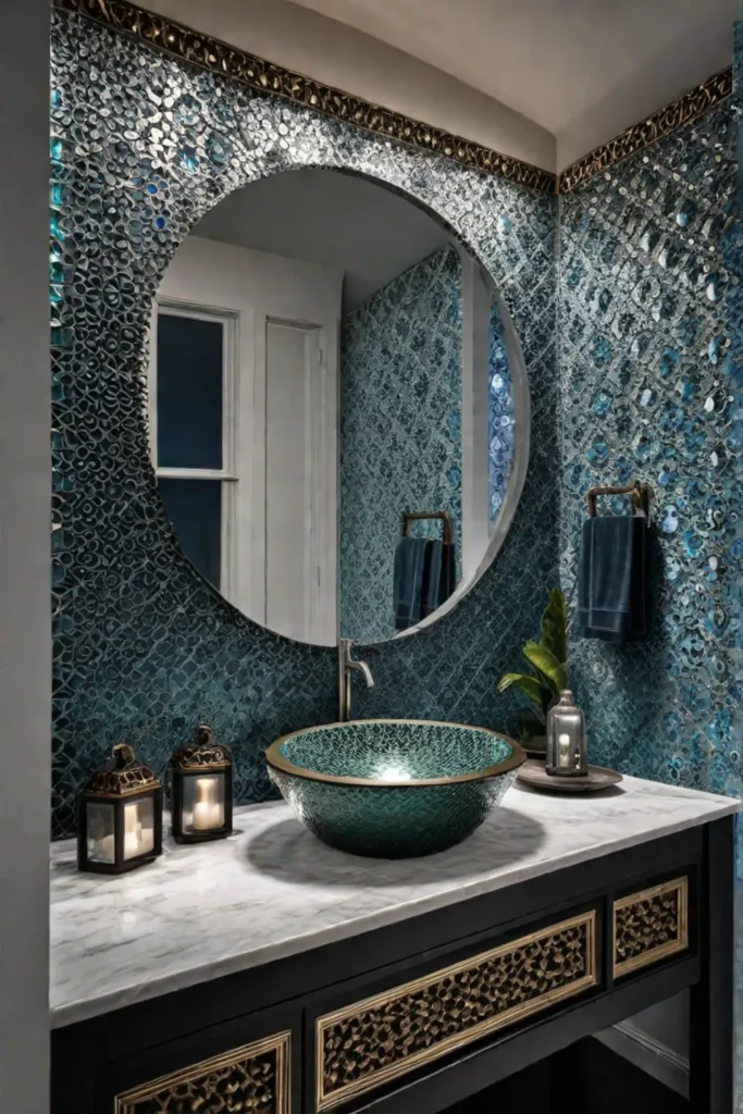 Bathroom with mosaic glass tile floors