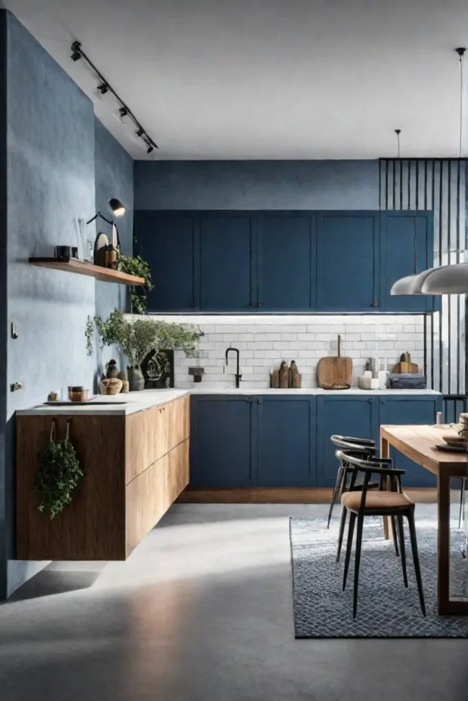 Blue themed small kitchen design