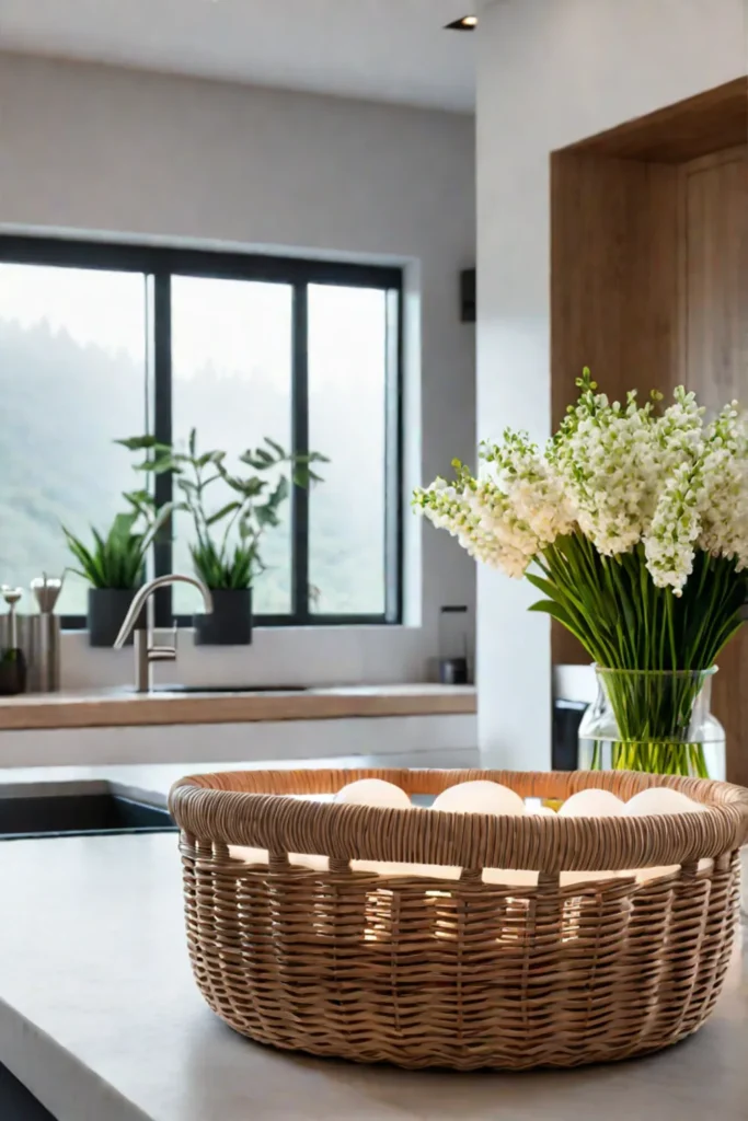 Bright and airy kitchen design featuring natural elements and a neutral color palette