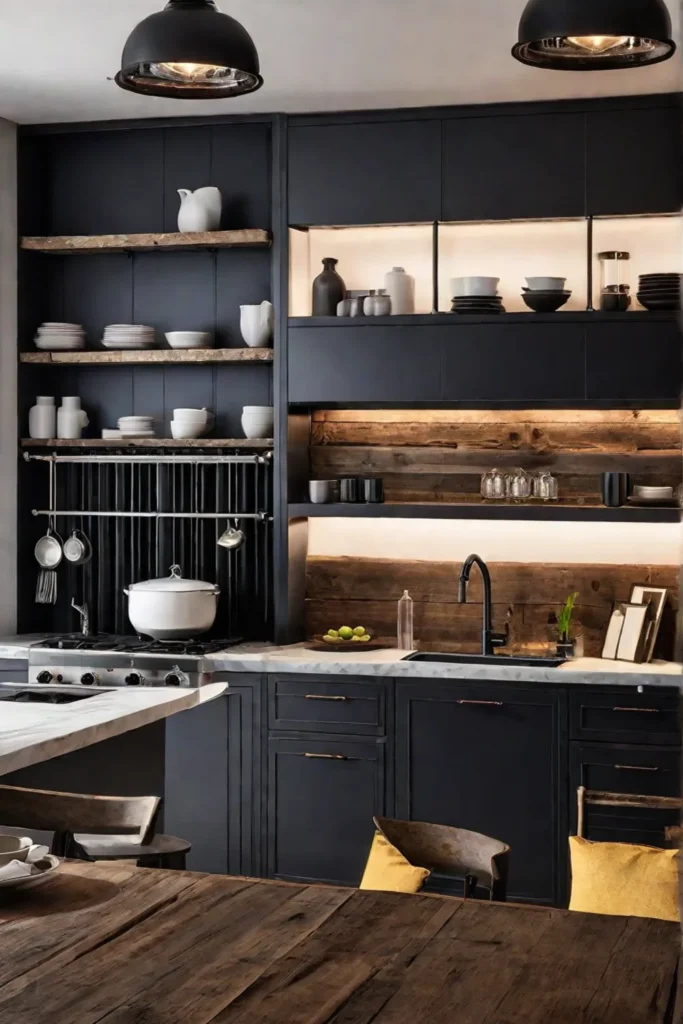 Characterful kitchen open shelving repurposed items