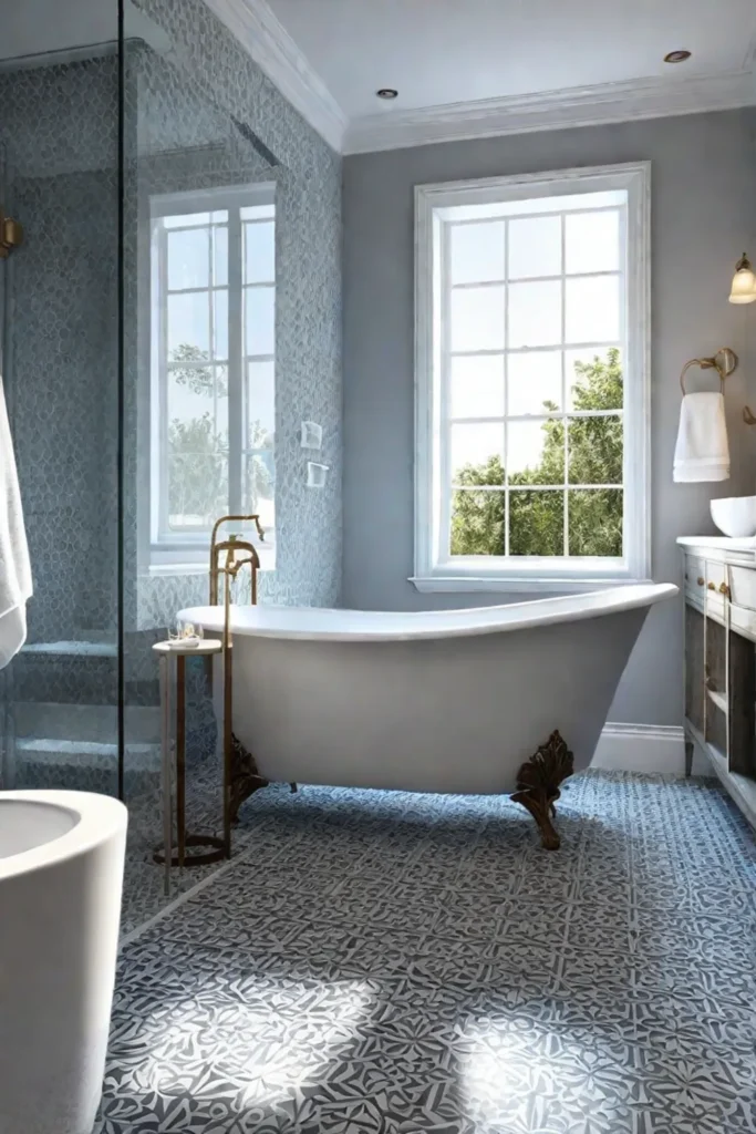 Classic bathroom with mosaic tile accent and natural light