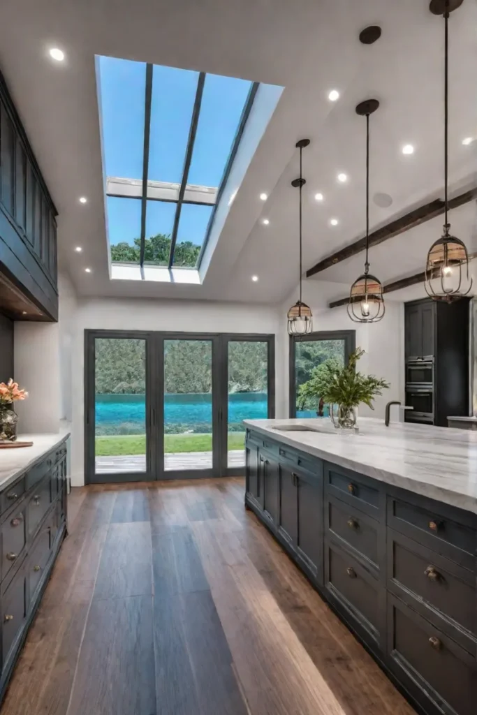 Classic kitchen design with timeless materials and warm lighting