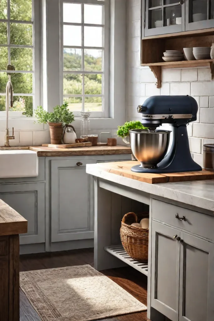 Cozy small kitchen with vintage and modern appliances