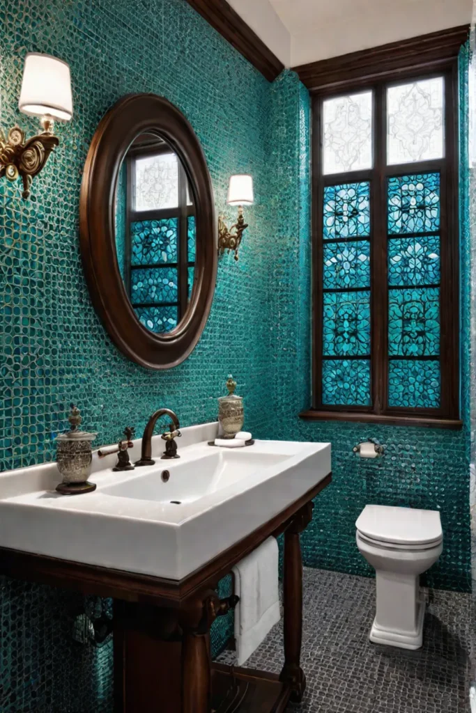 Eclectic bathroom with glass tile flooring