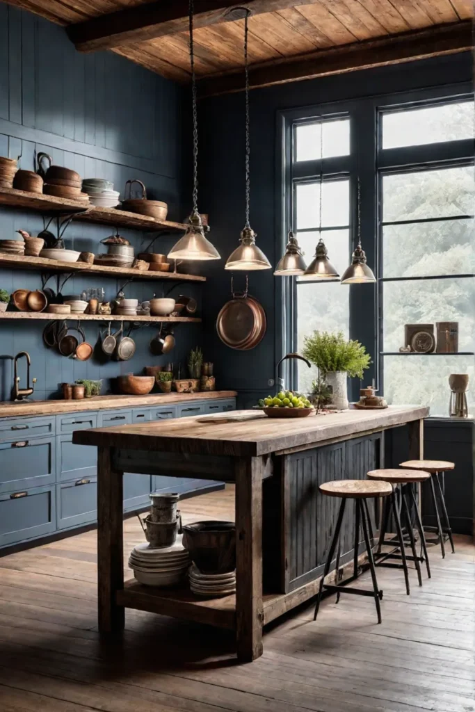 Eclectic kitchen design vintage cookware mismatched furniture