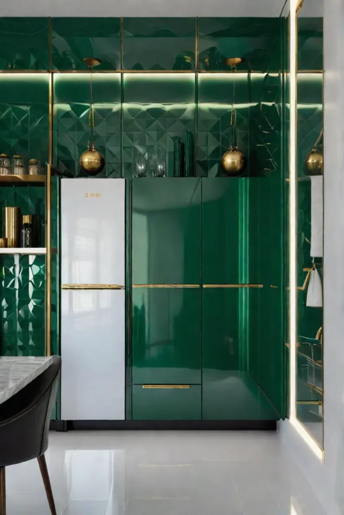 Highfashion kitchen emerald green geometric patterns