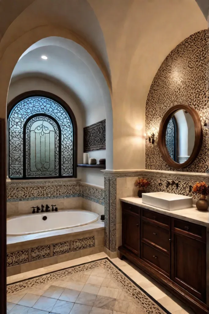 Mediterranean bathroom with mosaic tile accents and warm tones