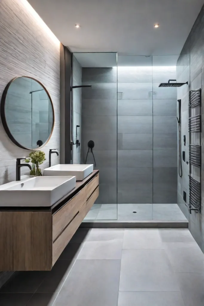 Minimalist bathroom with largeformat tiles