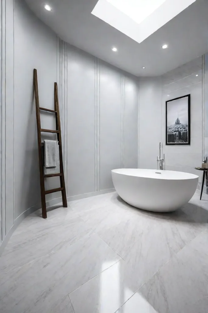 Minimalist bathroom with seamless flooring