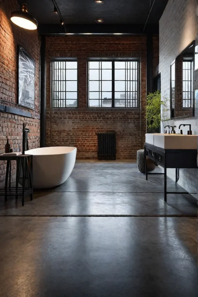 Modern bathroom polished concrete exposed brick