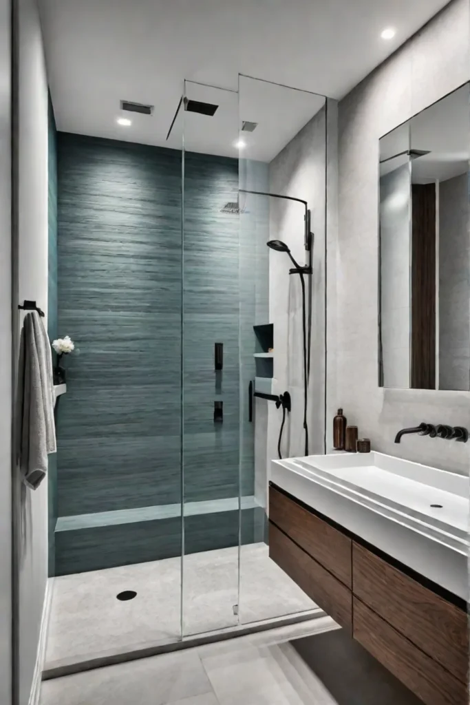 Neutraltoned modern bathroom with natural light