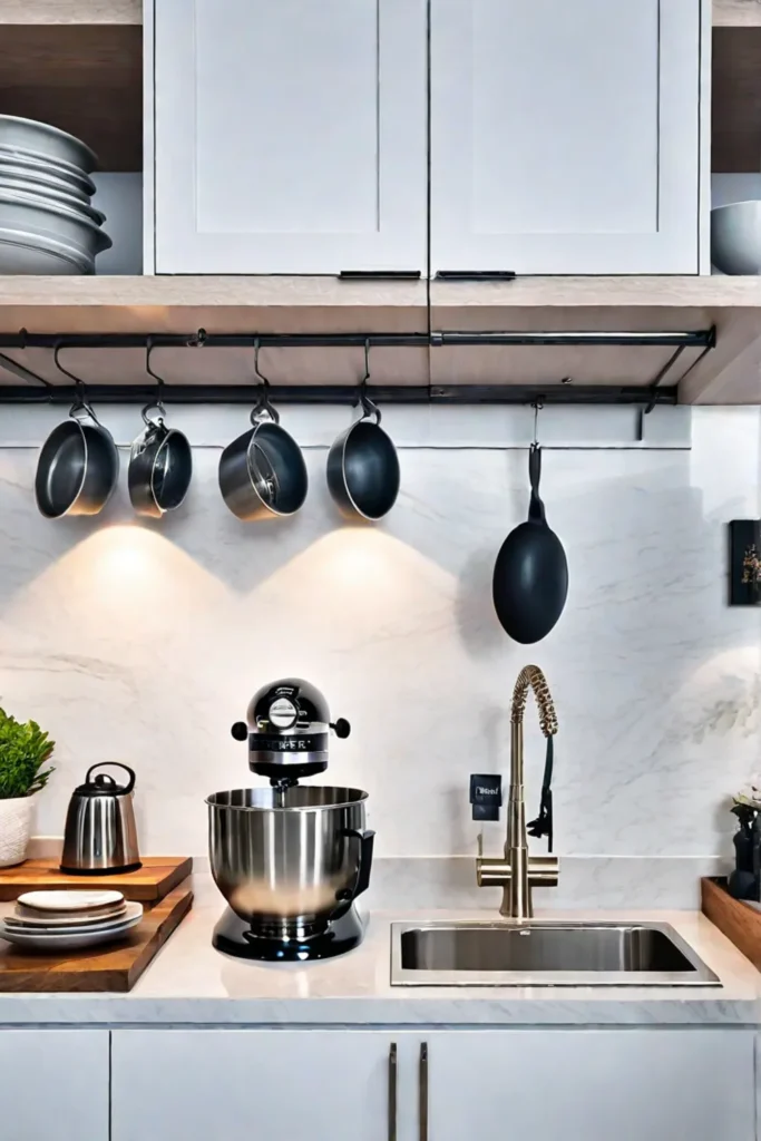 Organized small kitchen with multifunctional appliances