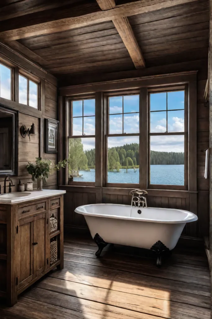 Rustic bathroom vinyl flooring clawfoot tub