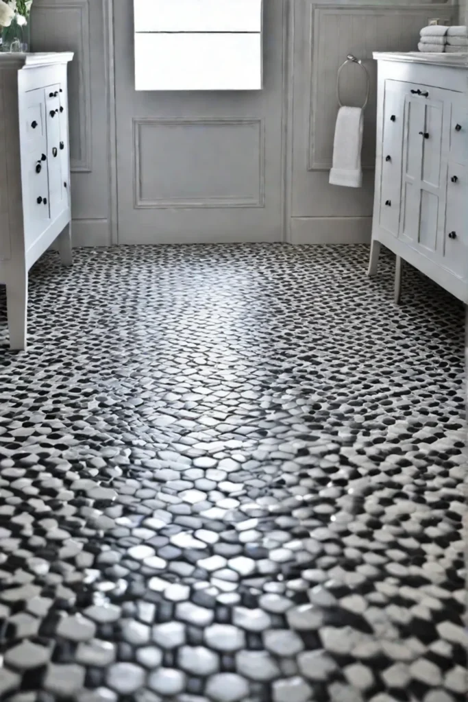 Small bathroom with patterned floor tiles