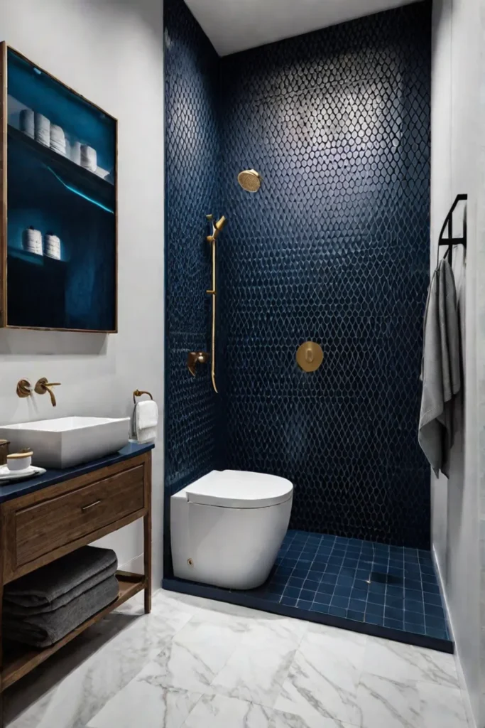 Small bathroom with patterned shower floor