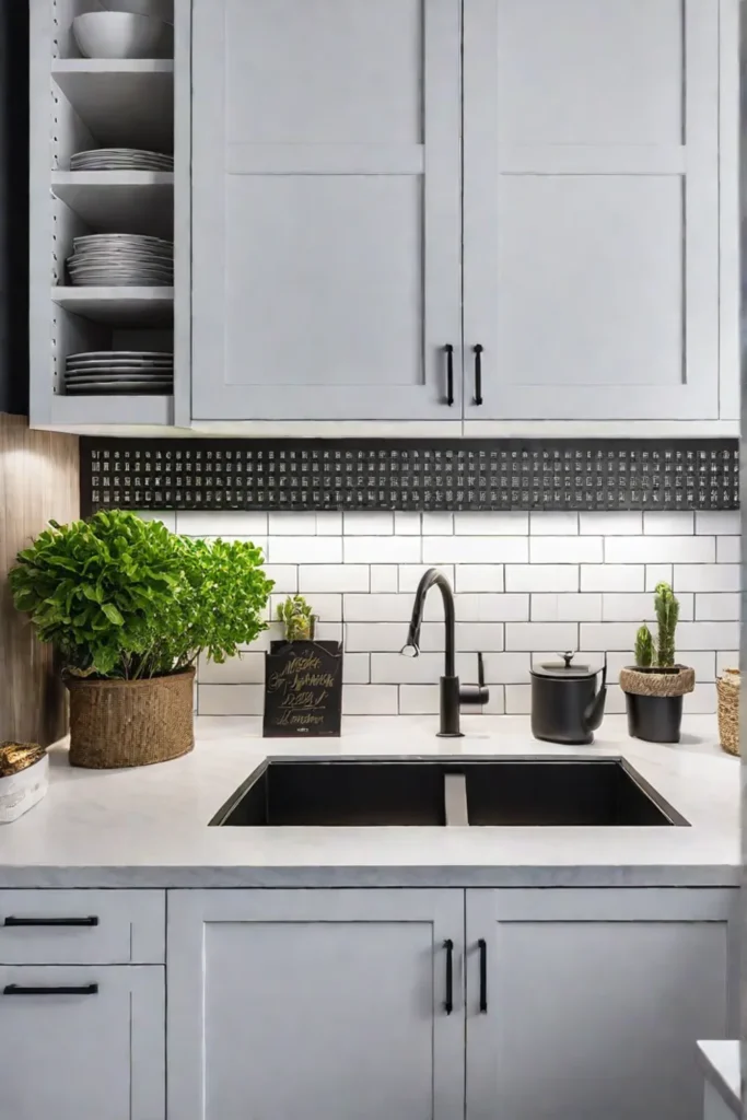 Small kitchen storage solutions with wallmounted shelves and pegboard