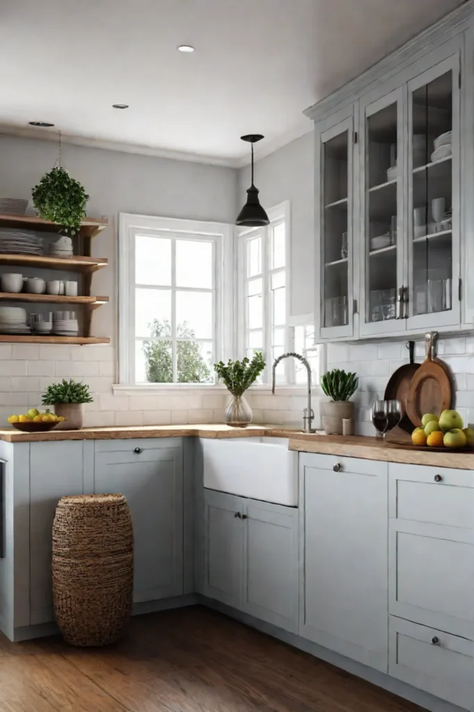 Small kitchen with open shelving