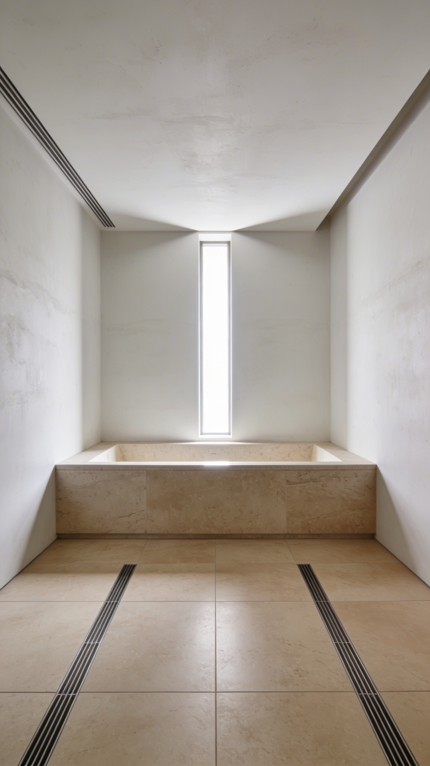An ultra-minimalist bathroom featuring hidden shadow gap ventilation and radiant heated floors for a seamless interior design.